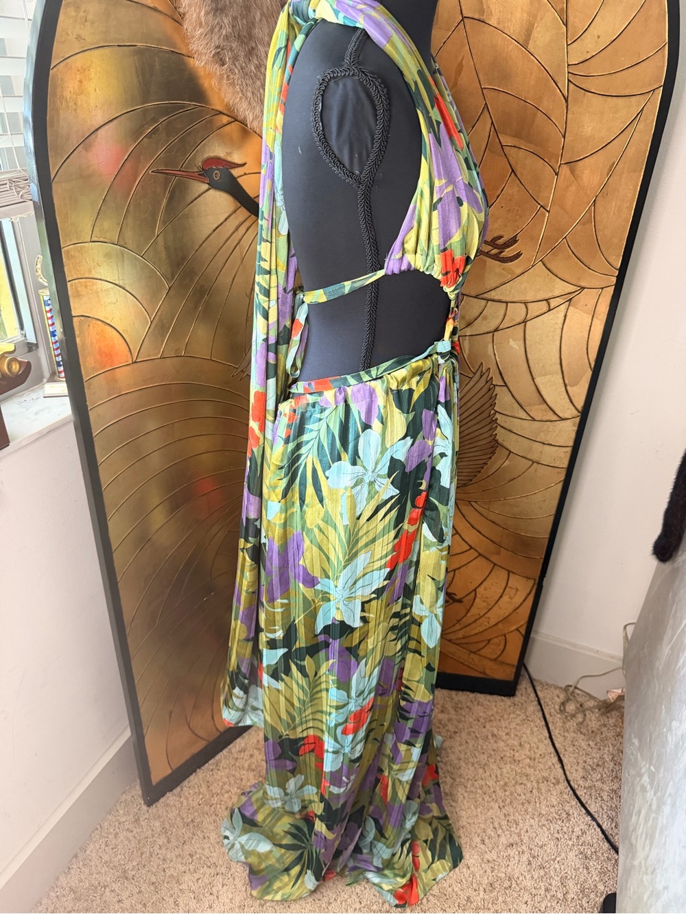 Bronx and Banco Floral Ring-Cut Maxi Dress in Green and Lilac - Picture 9 of 14